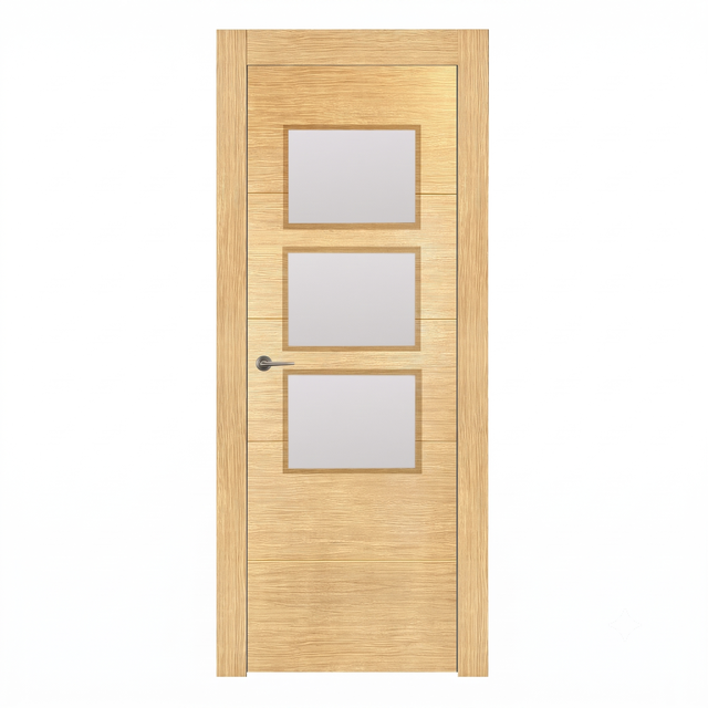 PUERTA INTERIOR EN BLOCK VT5 MELAMINA ROBLE ACRISTALADA 72.5CM DERECHA