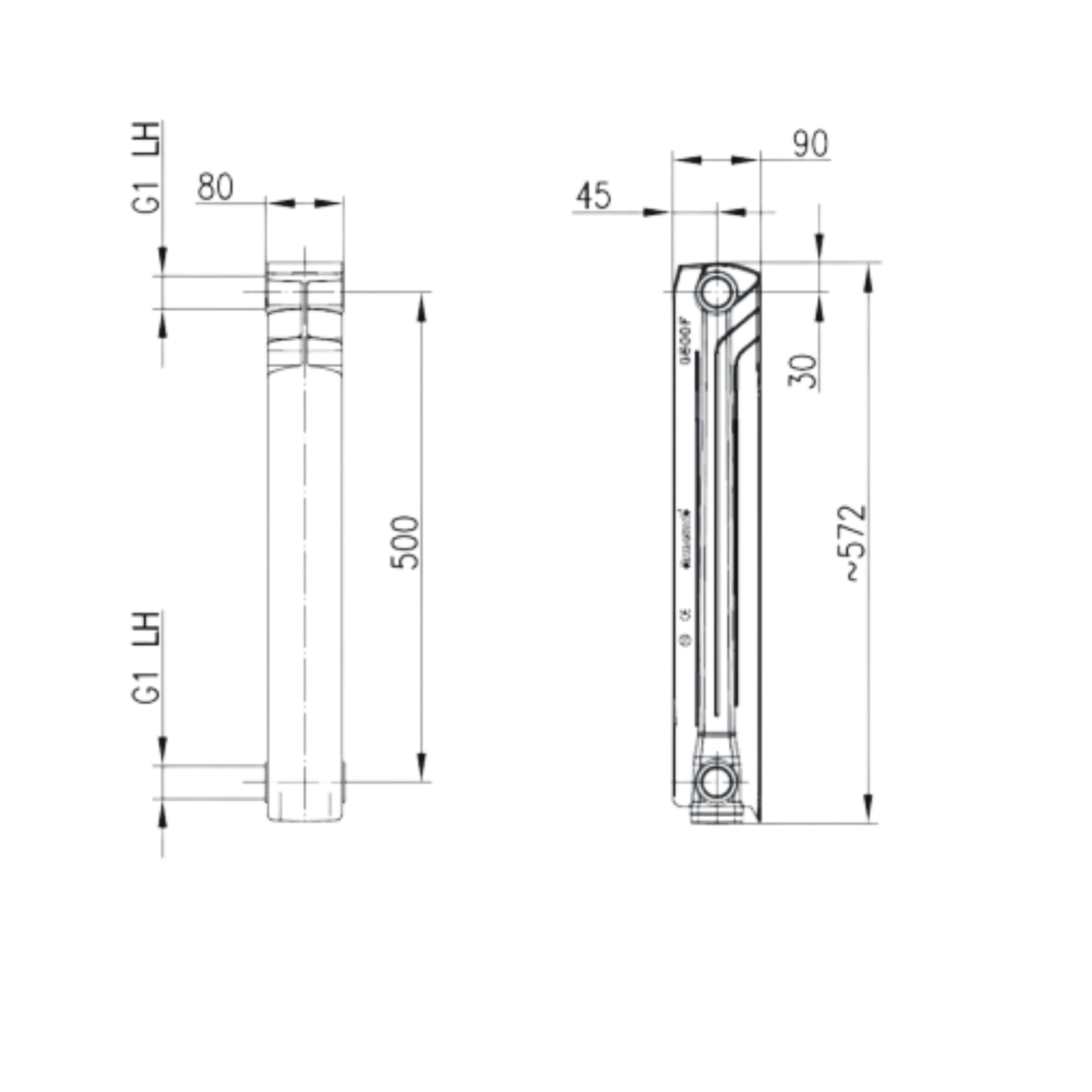 Grzejnik aluminiowy G500F, 1-elementowy, biały - 2