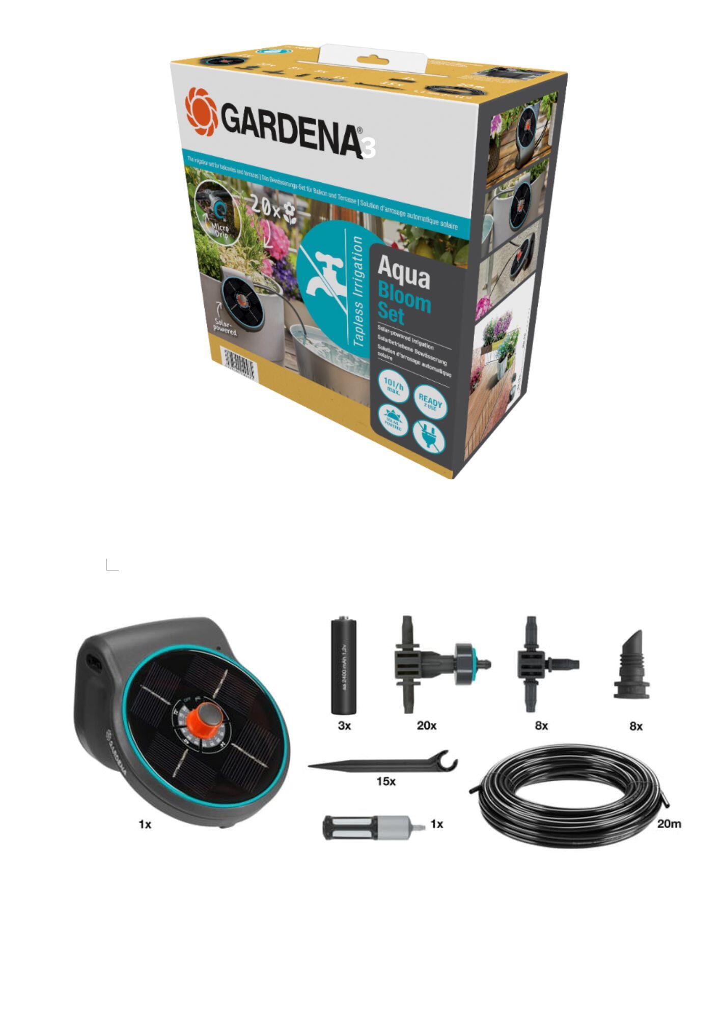 Kit d'arrosage avec goutteur intégré AquaBloom GARDENA 13300-20 L.20 m Diam.4 mm - 15