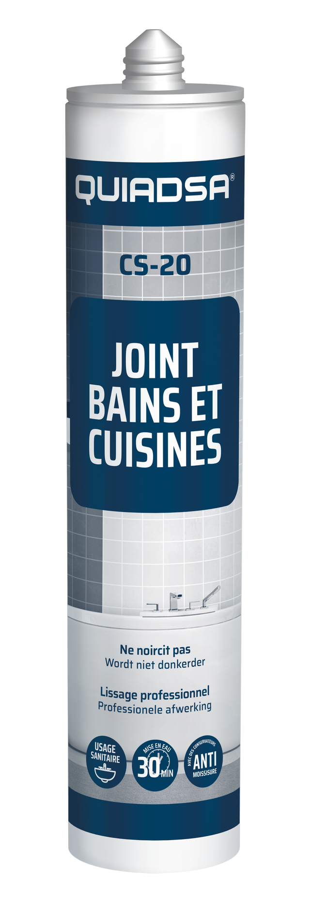 Silicone sanitaire acétique anti moisissures blanc 300 ml CS-20 - QUIADSA