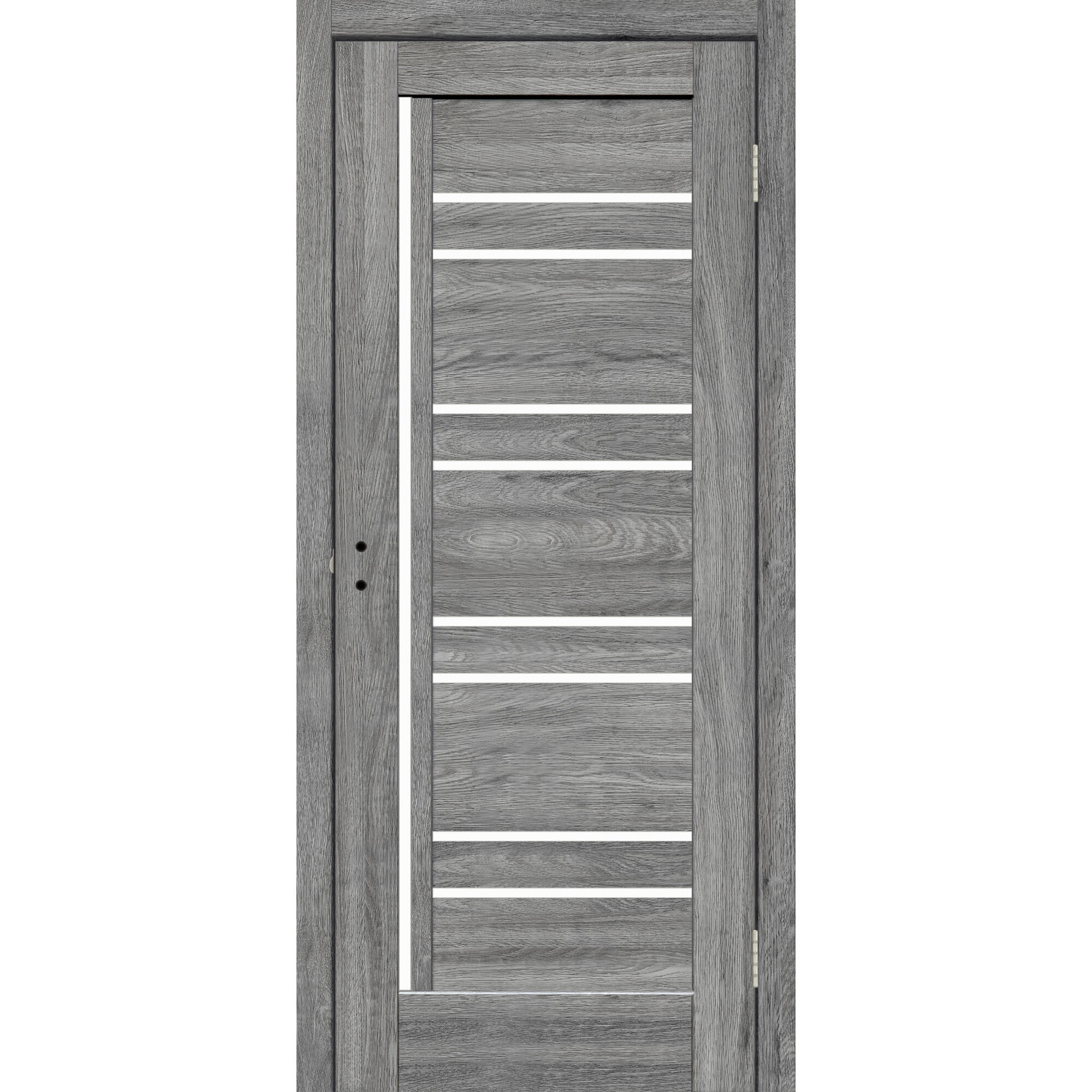 Usa interior MDF, fara toc, Rino Eugene, cu geam, latime 80 cm, dreapta/stanga, stejar gri