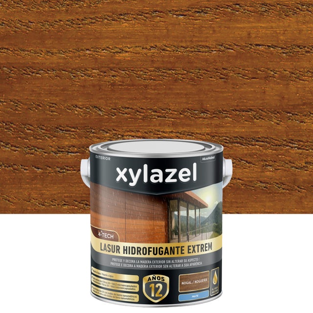 Protector madera exterior color nogal para caseta de jardín, ventana, puerta, valla, persiana XYLAZEL mate 2.5 L base agua