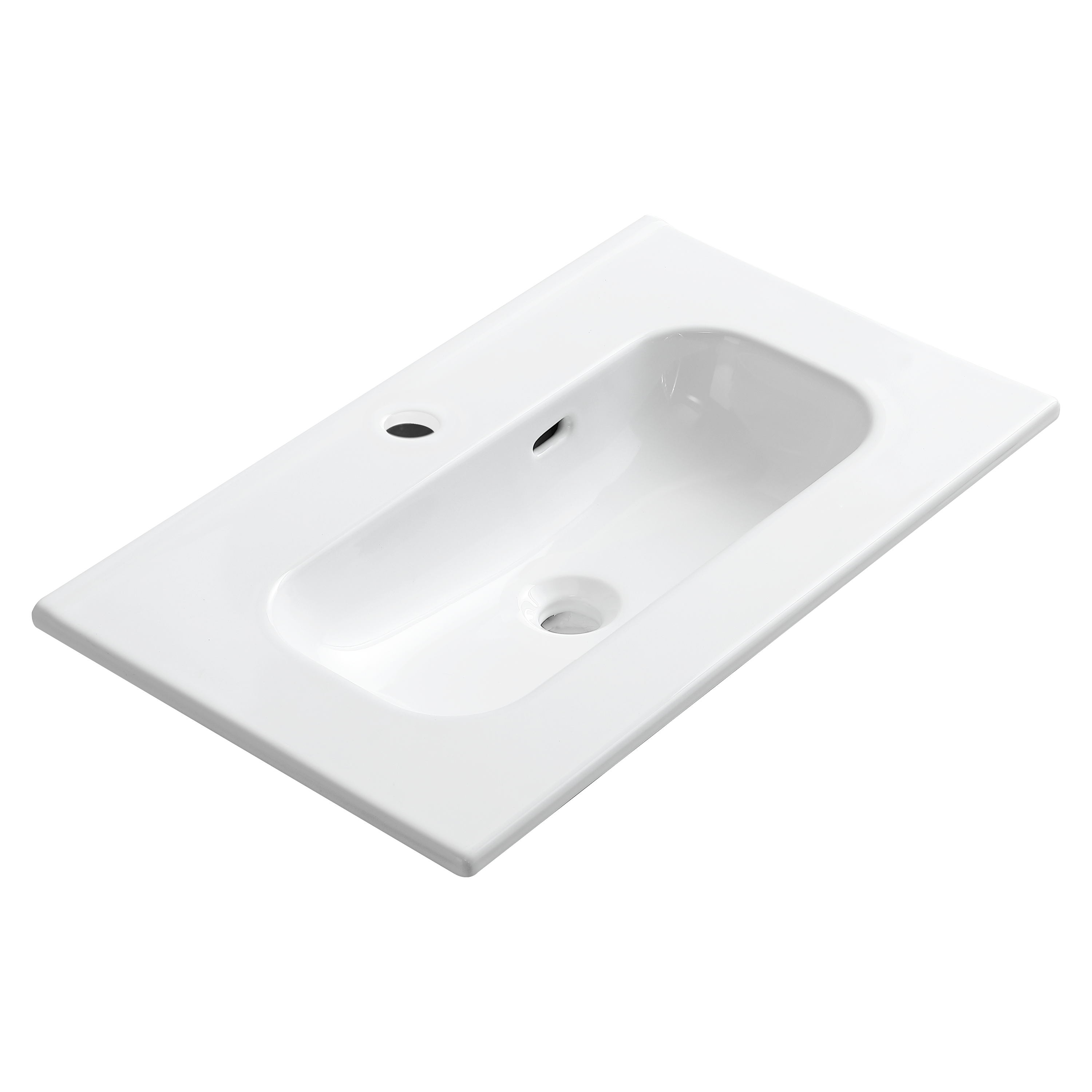 Lavabo d'appoggio rettangolare vasca centrale Maya L 61 x H 13.8 x P 36 cm in ceramica bianco - 4