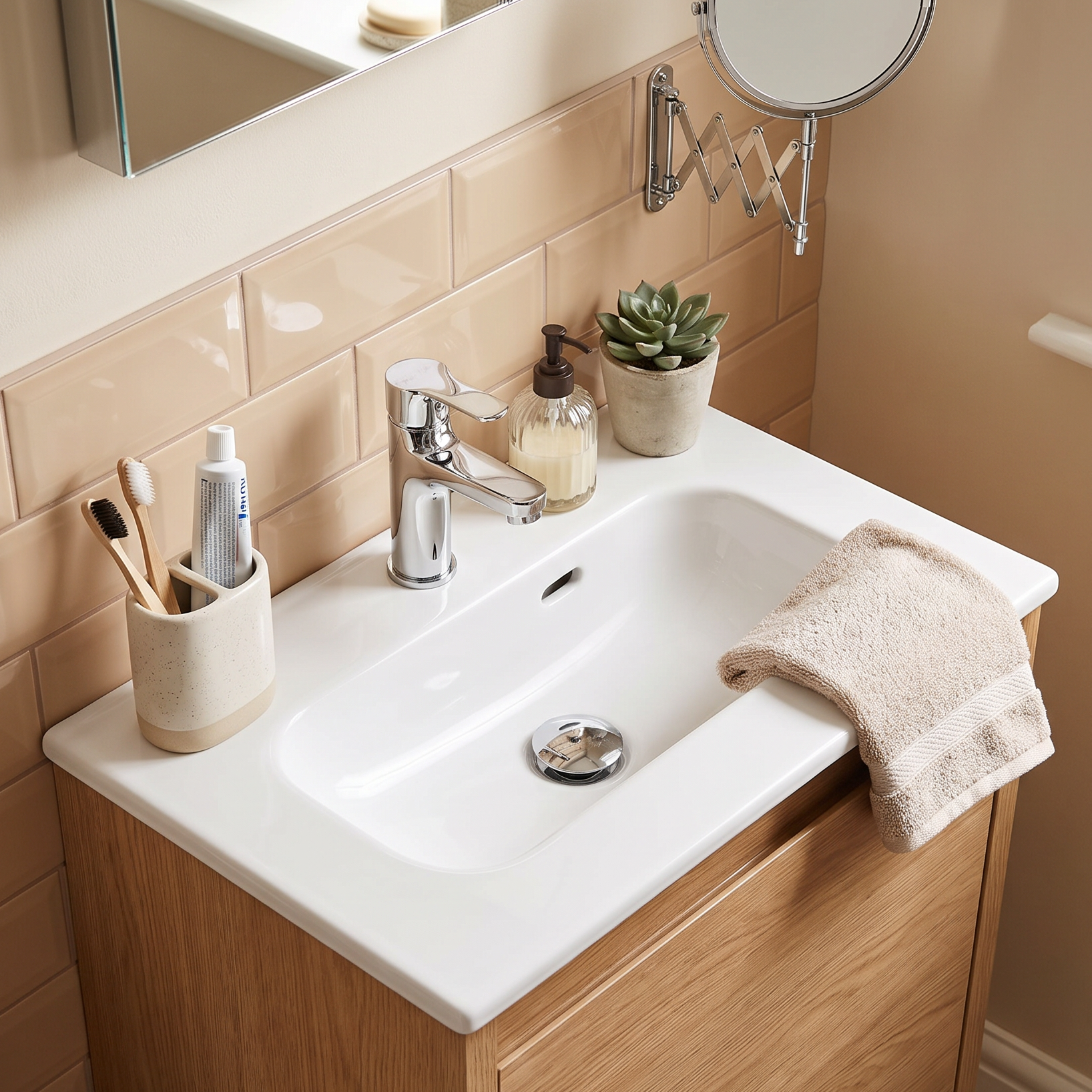 Lavabo d'appoggio rettangolare vasca centrale Maya L 61 x H 13.8 x P 36 cm in ceramica bianco - 2