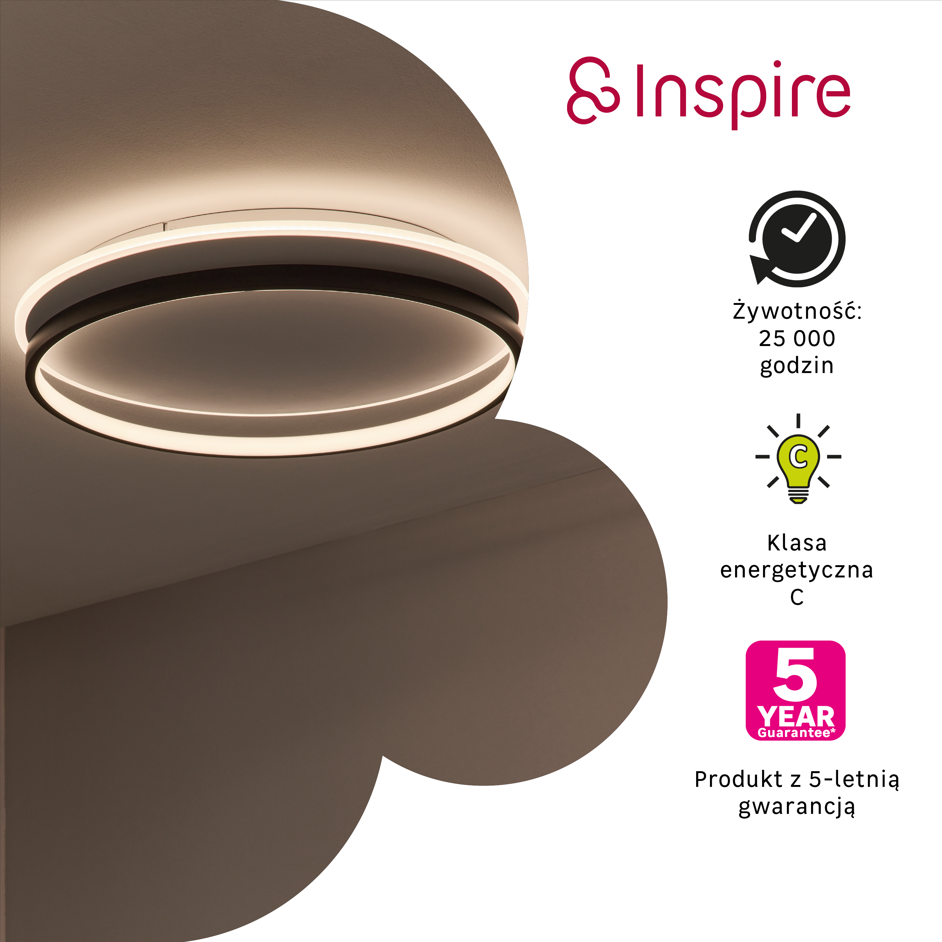 Plafon Tilia LED 5800 lm 32W barwa ciepła, neutralna, zimna 55 cm czarno-biały Inspire - 12
