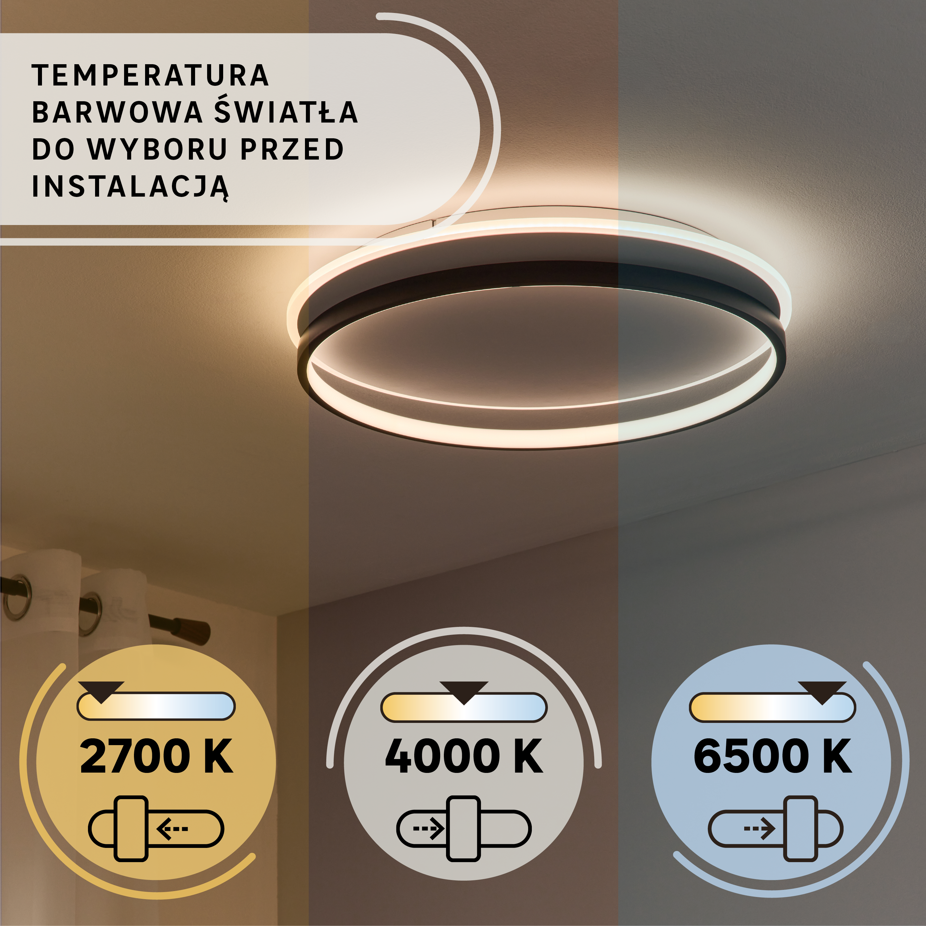 Plafon Tilia LED 5800 lm 32W barwa ciepła, neutralna, zimna 55 cm czarno-biały Inspire - 10