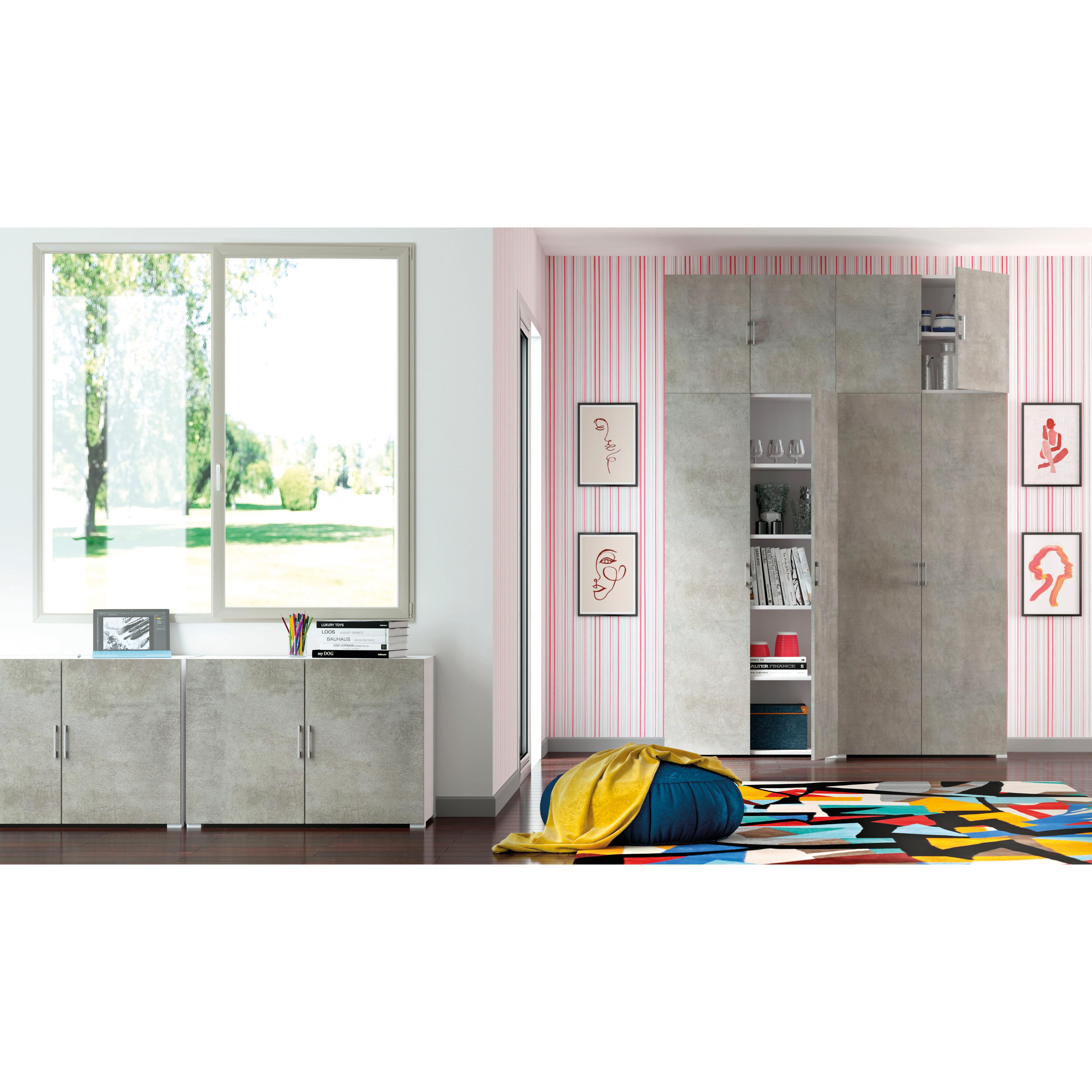 Mobile Multiuso L 90 x H 195 x P 45 cm bianco e grigio cemento - 5