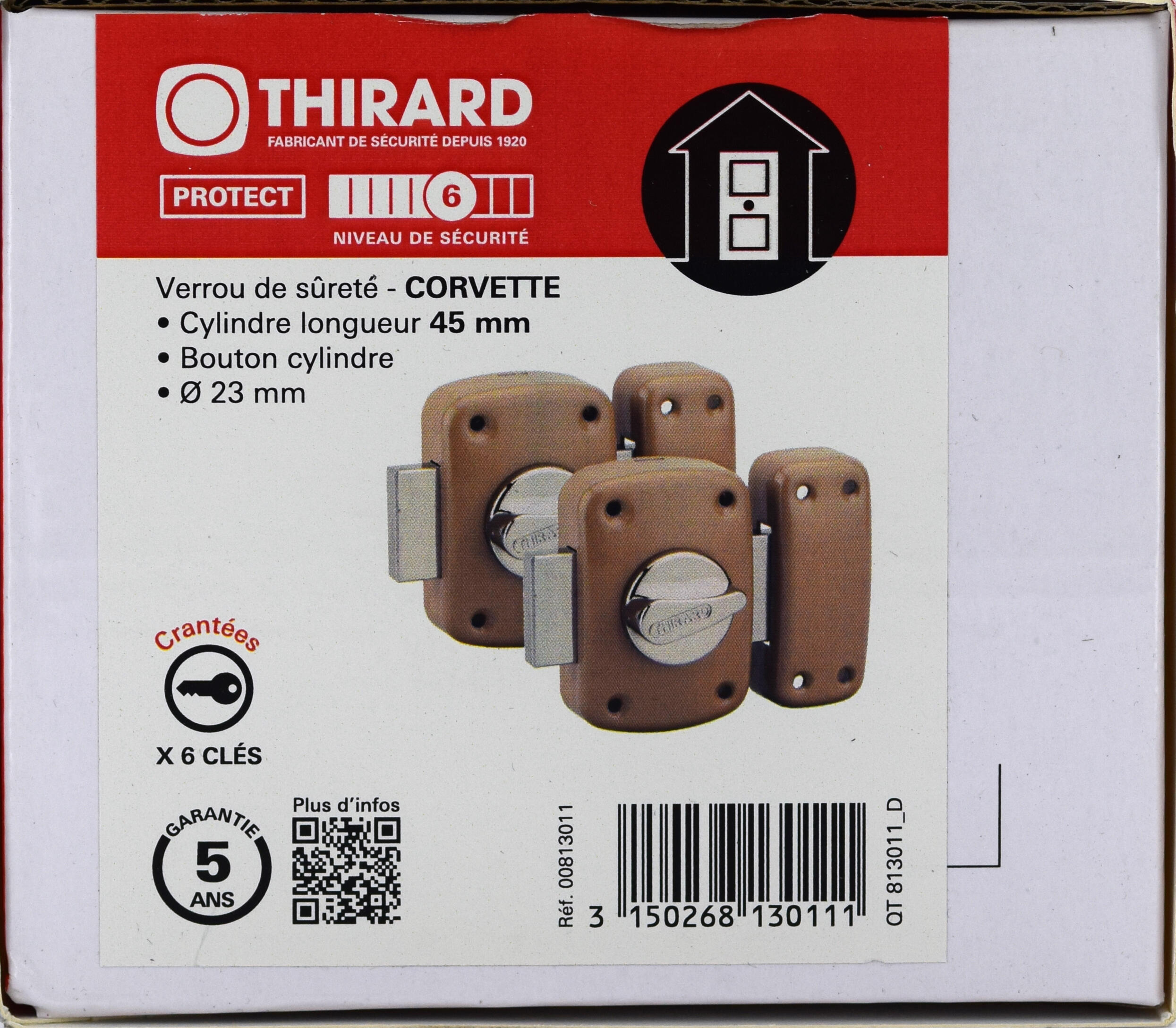 Verrou à bouton et cylindre 45 mm 6 clés - THIRARD Corvette (lot de 2) - 3