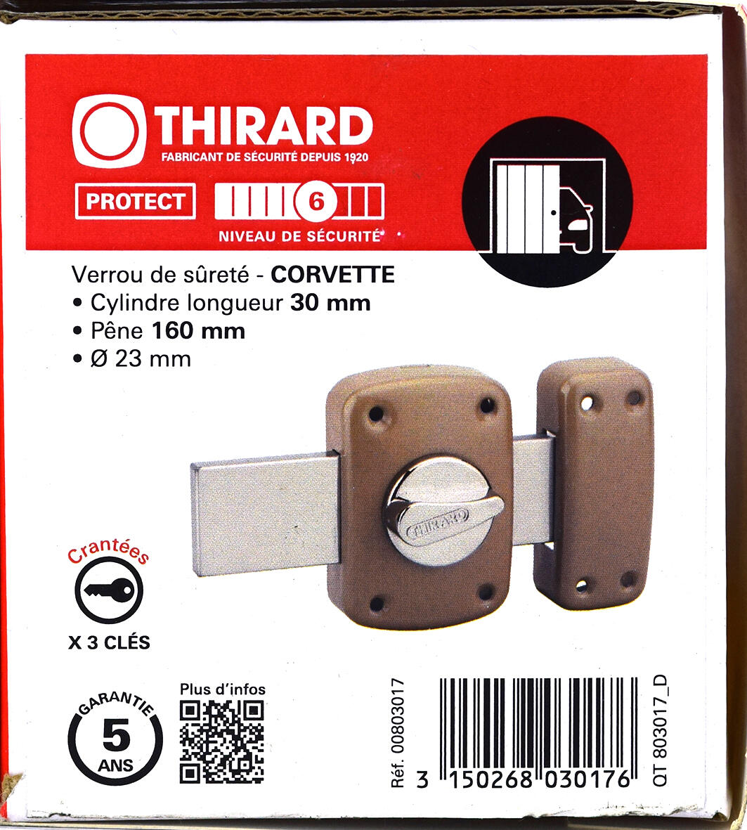 Verrou à bouton et cylindre 30 mm 3 clés - THIRARD Corvette - 3