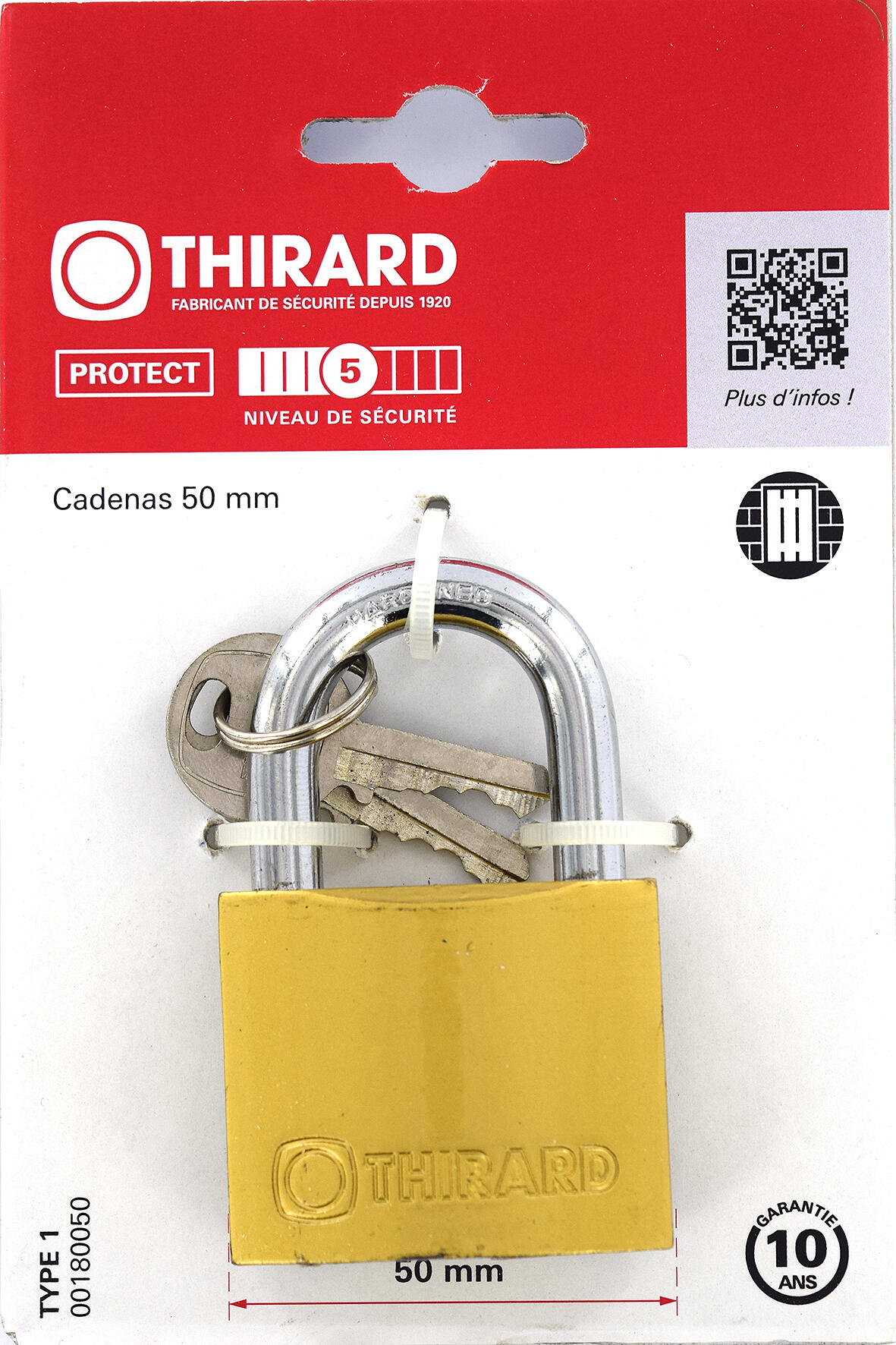 Cadenas à clé corps laiton 50 mm 2 clés - THIRARD Type 1 - 3