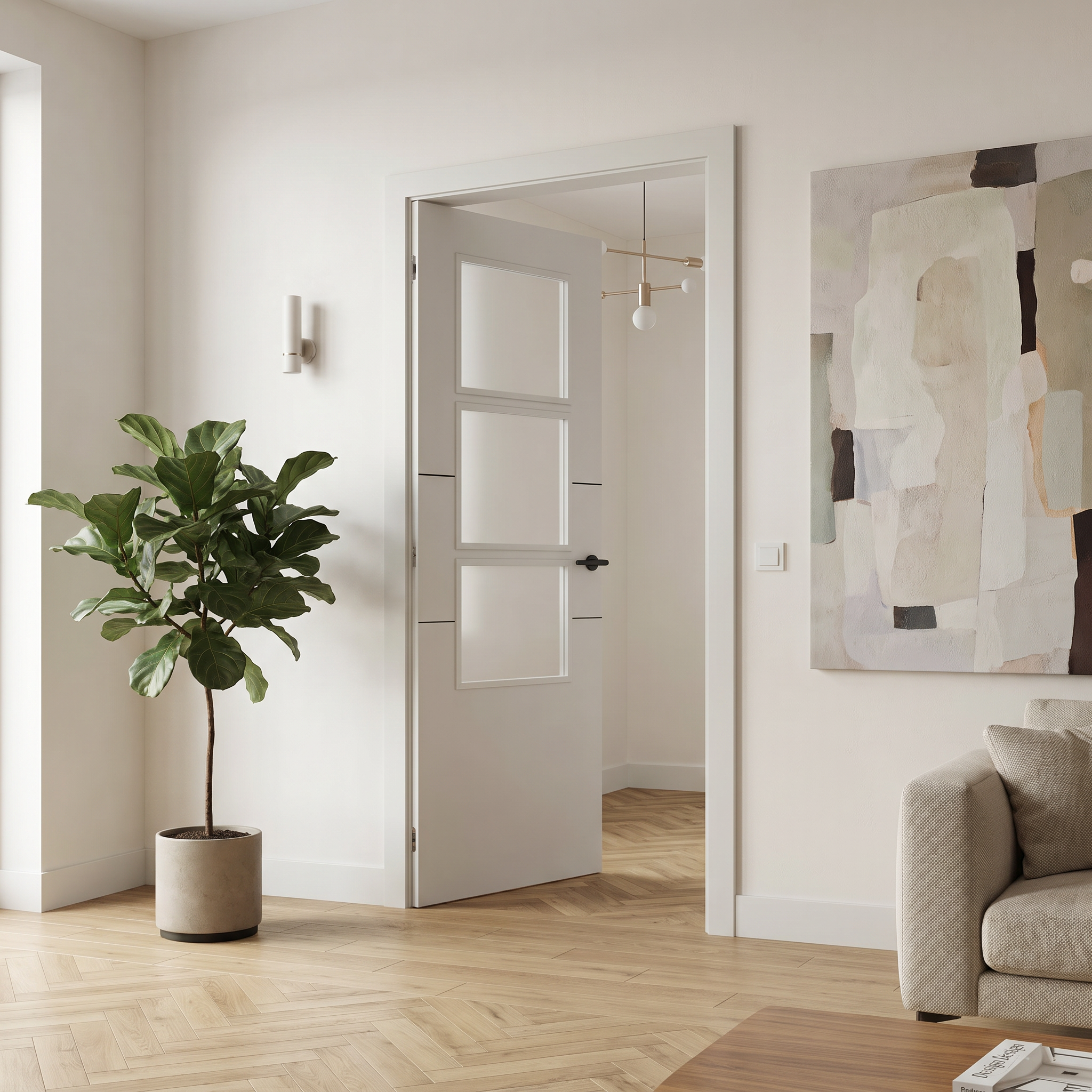 PUERTA INTERIOR EN BLOCK VT2 N LACADA BLANCA ACRISTALADA 80.5CM DERECHA - 2