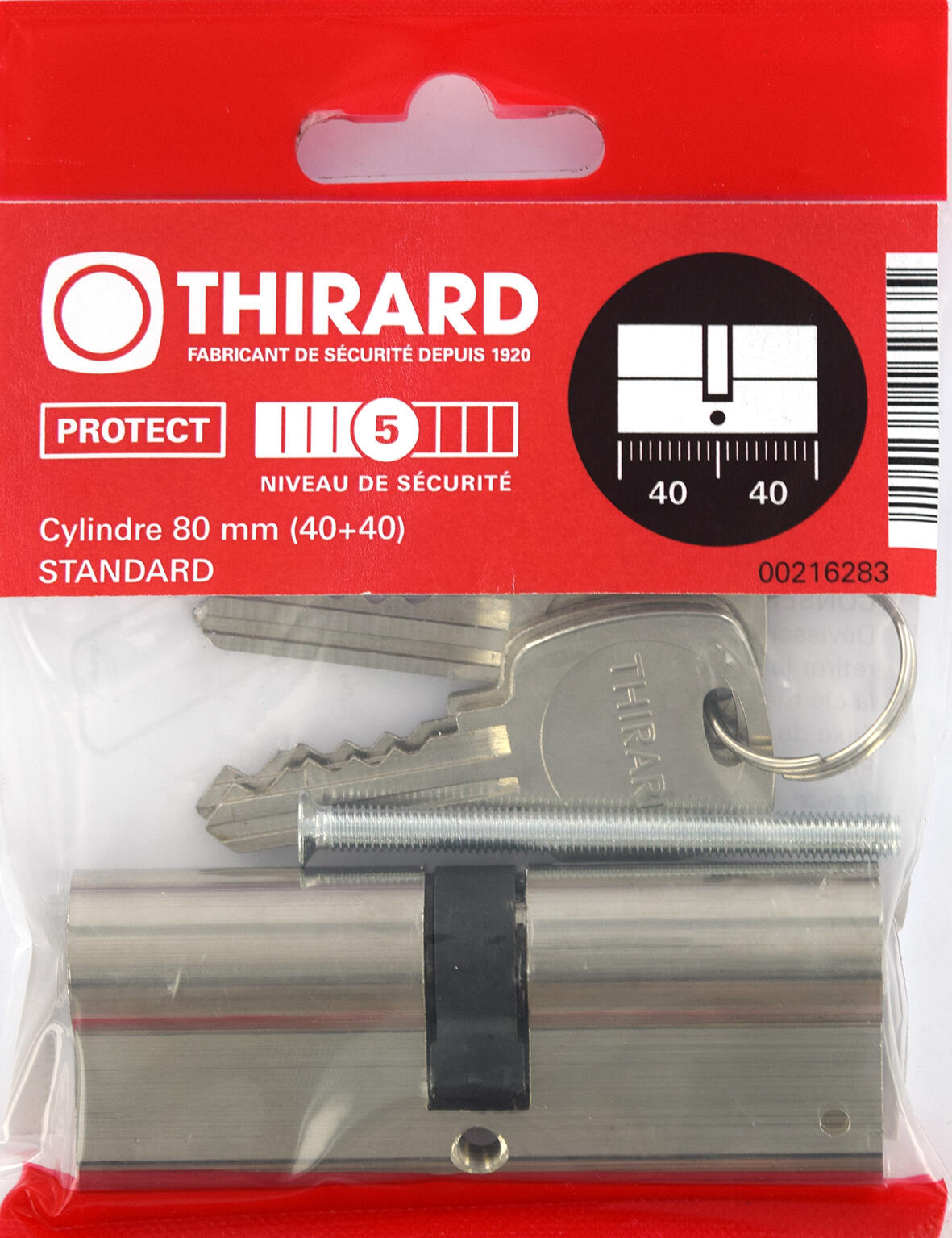 Cylindre STANDARD 40 x 40 mm acier nickelé 3 clés - THIRARD - 5