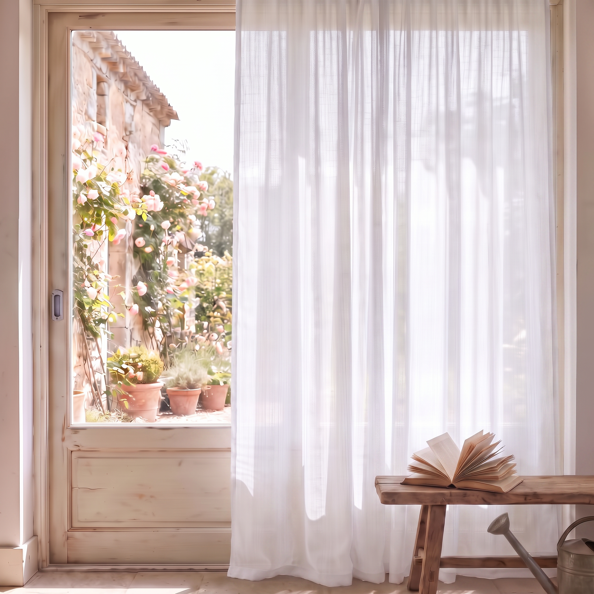 Visillo cinta fruncida, trabillas Tonia poliéster voile liso blanco INSPIRE de 300x280cm. Incluye cinta termoadhesiva - 3