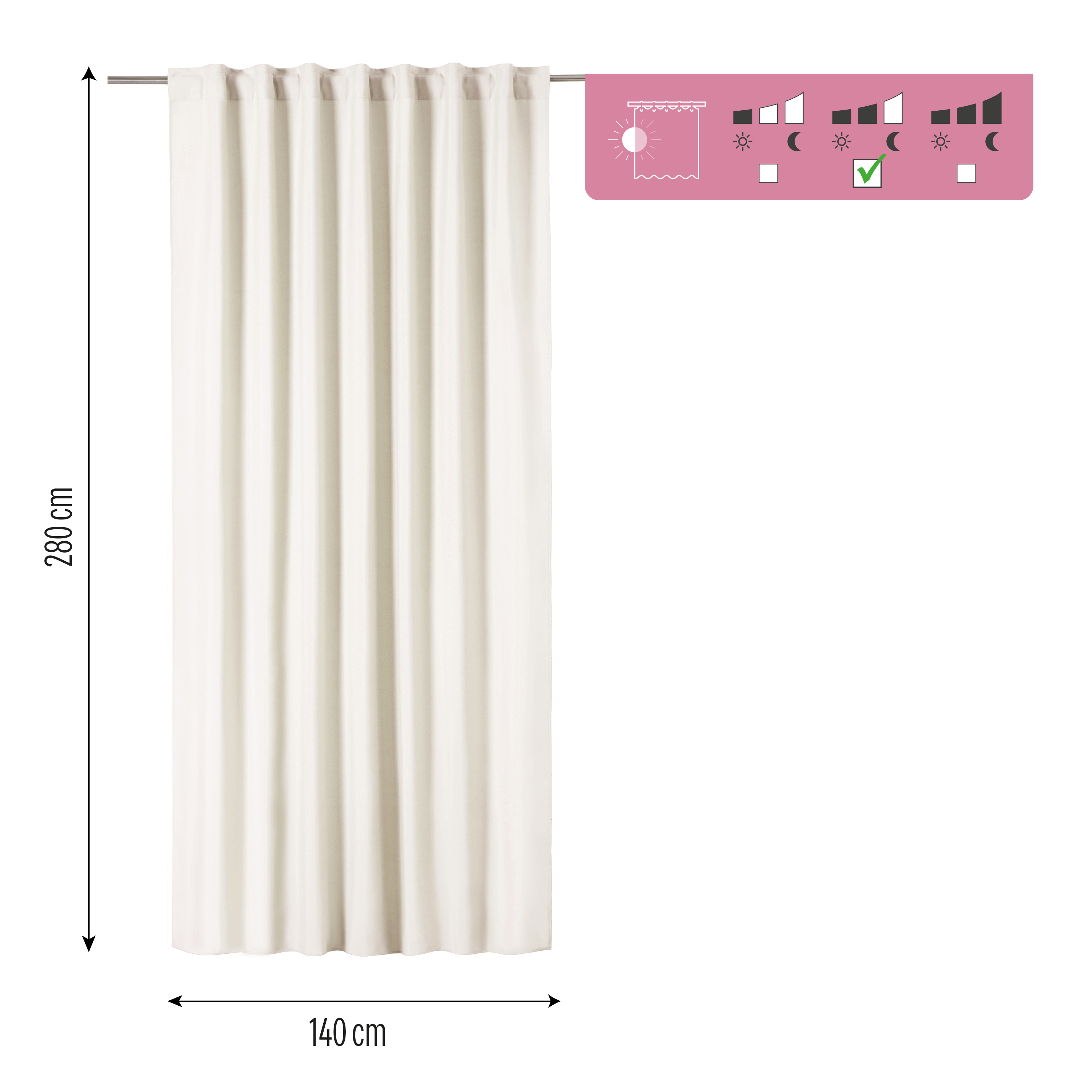 Cortina cinta fruncida, trabillas Pharell algodón liso blanco INSPIRE de 140x280cm. Incluye cinta termoadhesiva - 2