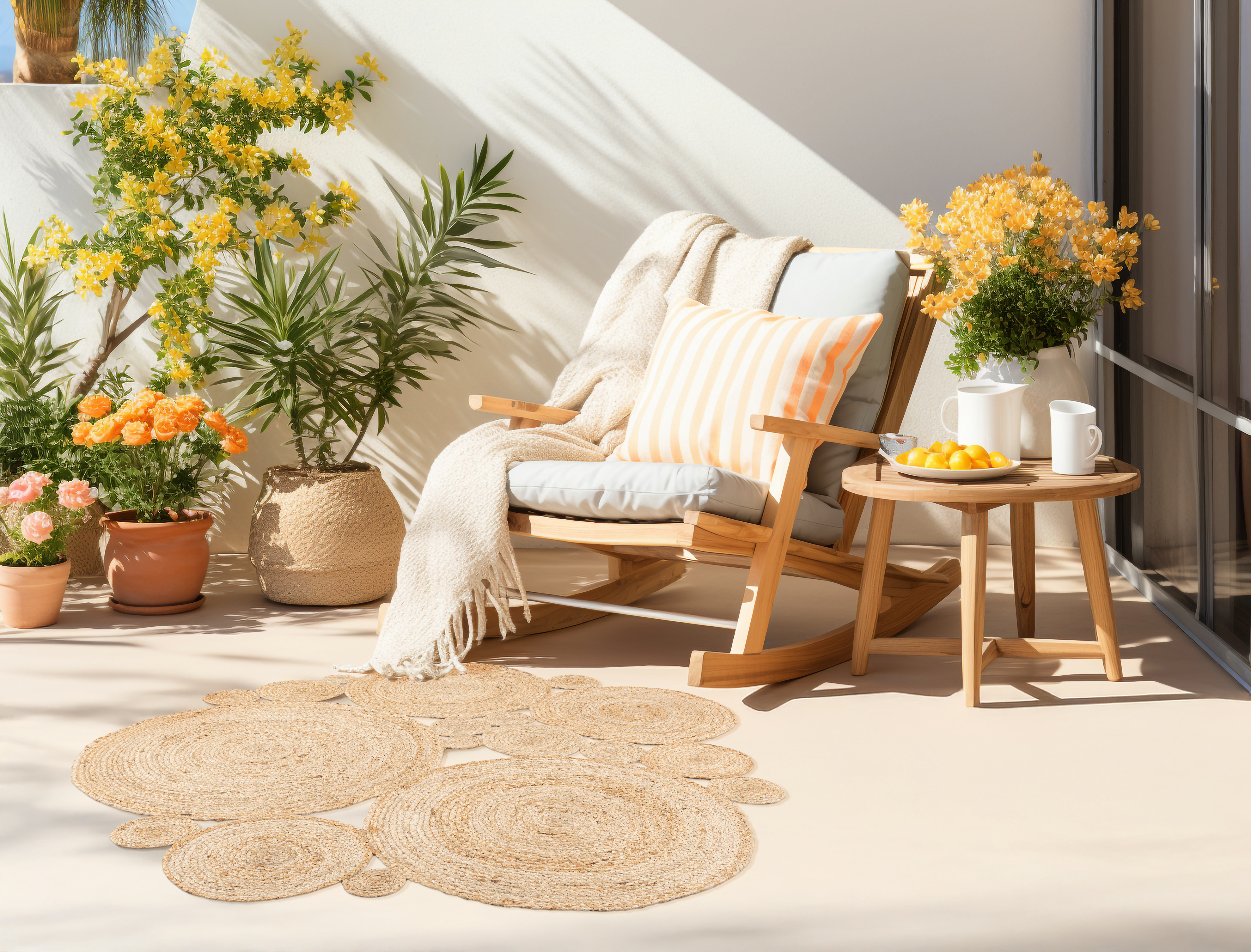 Dywan okrągły z juty Patchwork beżowy śr. 140 cm - 2
