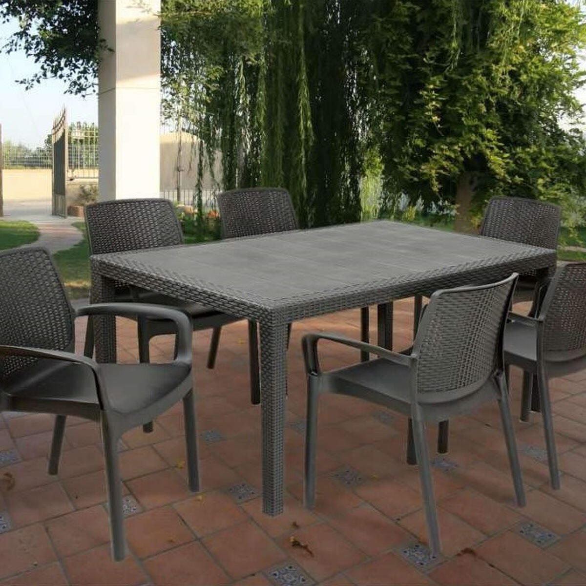 Tavolo da pranzo per giardino Prince struttura e superficie in resina grigio per 6 persone 150x90cm - 5