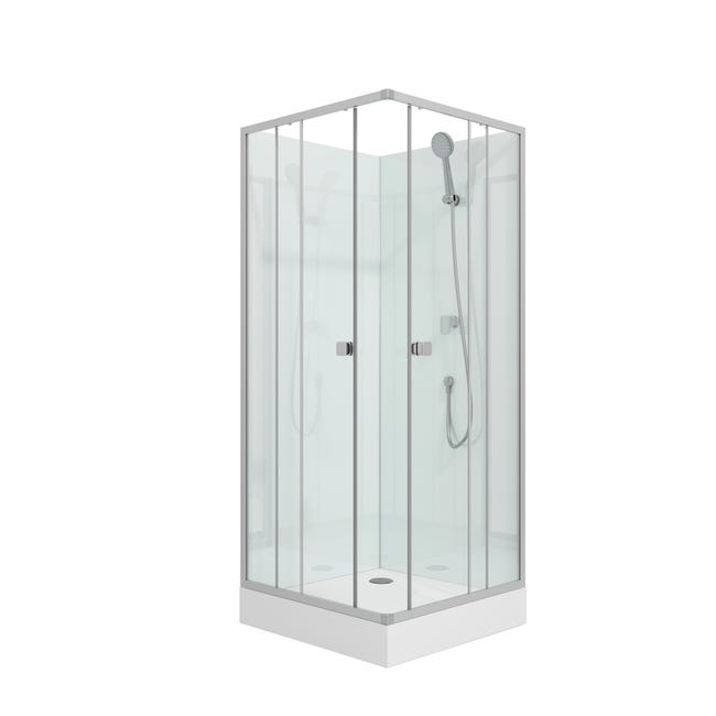 Cabine de douche carrée, L.80 x l.80 cm, verre transparent, Nerea
