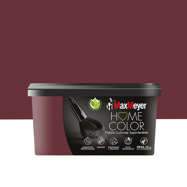 Pittura per interni super lavabile, MAXMEYER Home Color rosso sangria opaco, 2.5 L