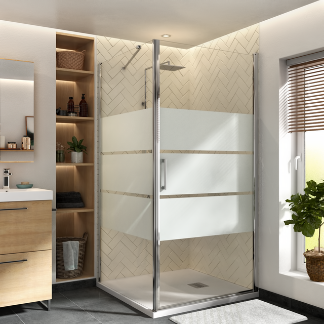 Porta doccia saloon L 97.5-100.5 cm x H 195 cm per nicchia in vetro smerigliato SP. 6 mm, profilo lucido cromo, serie Remix