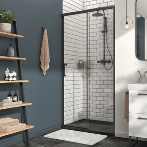 Porte de douche coulissante transparent, noir 100 cm, Remix