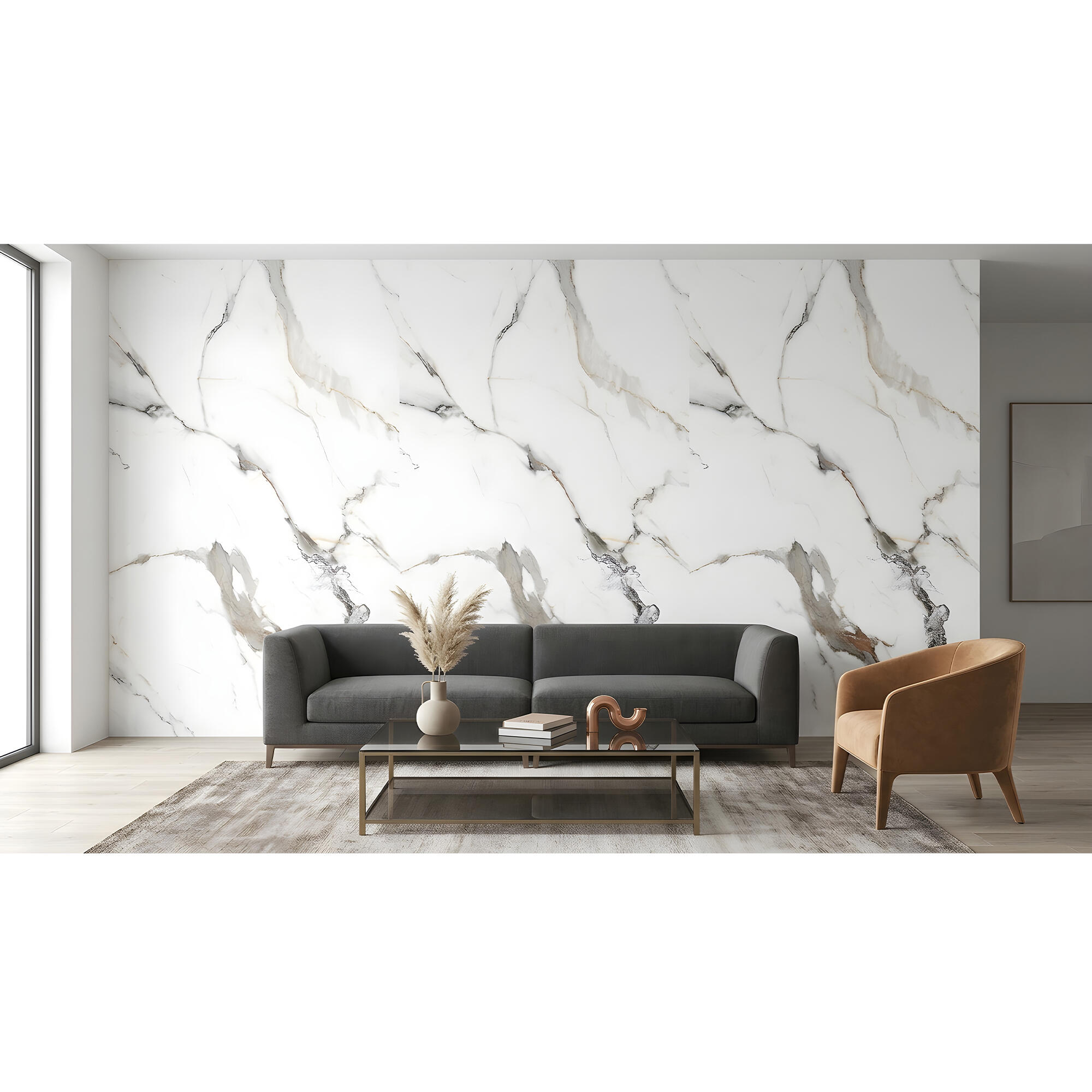 Panou decorativ SPC, 60 x 120 x 0.4 cm, Calacatta, aspect marmura, alb