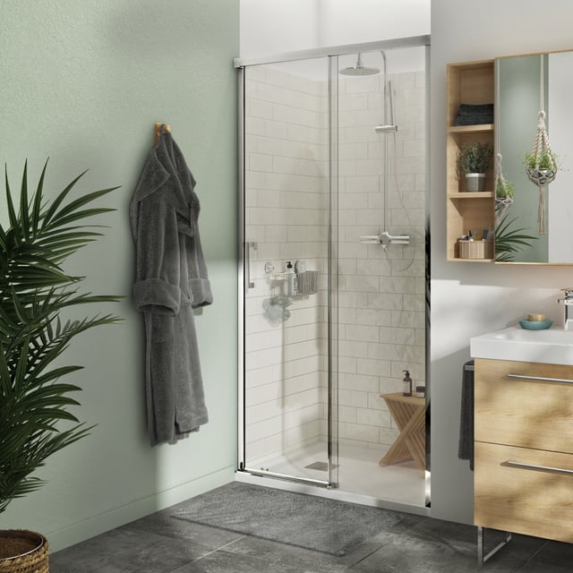 Porte de douche coulissante transparent, chromé L.120 cm, Remix