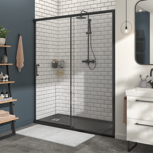 Porte de douche coulissante transparent, noir 170 cm, Remix