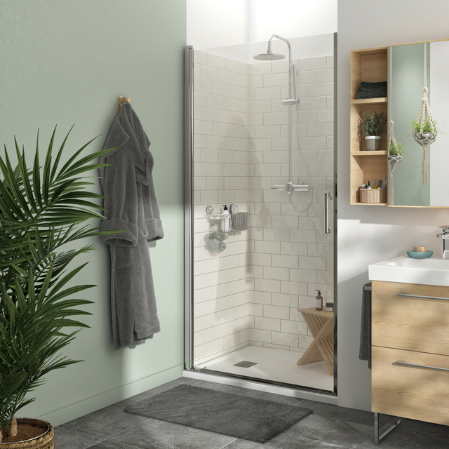 Porta doccia saloon L 97.5-100.5 cm x H 195 cm per nicchia in vetro trasparente SP. 8 mm, profilo lucido cromo, serie Remix