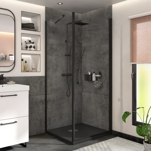 Porte de douche pivotante transparent, noir 90 cm, Remix