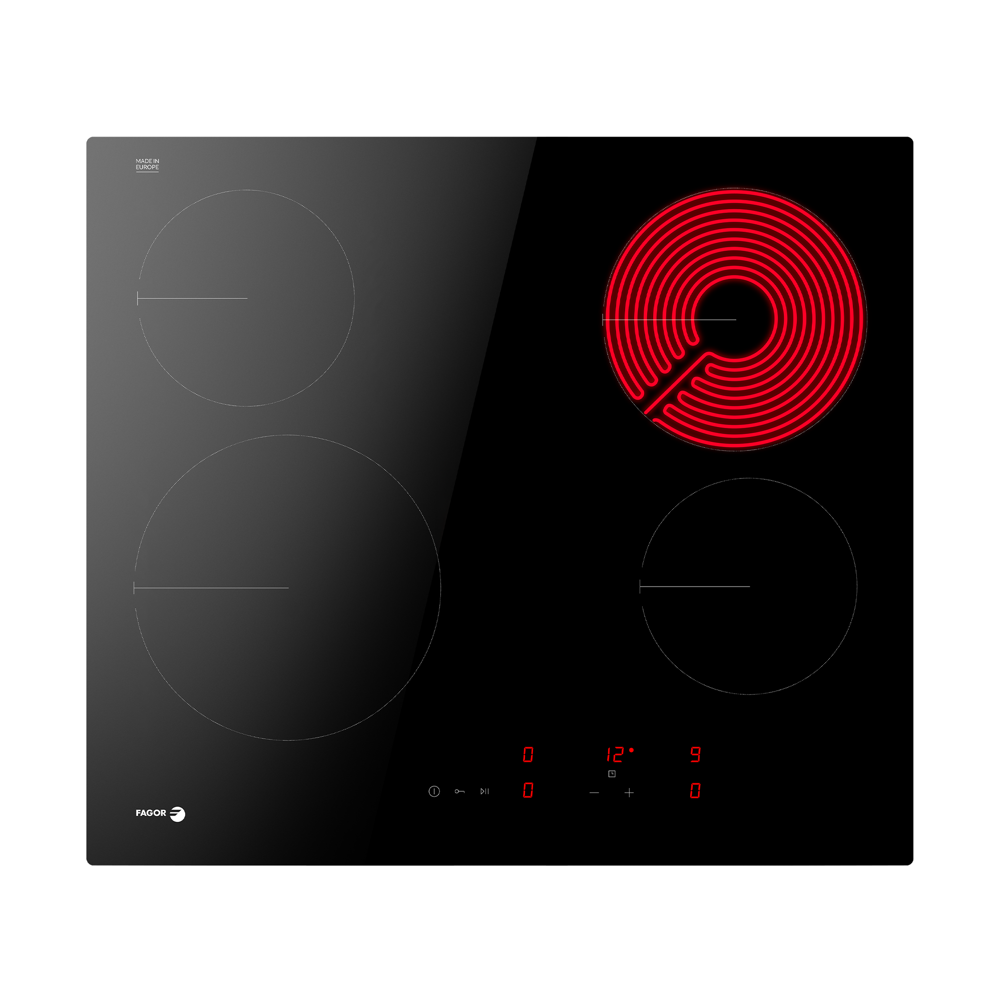 placa vitroceramica fagor 4vft-40ac con 4 zonas de coccion zona grande de 21cm 6500 w negro 60cm