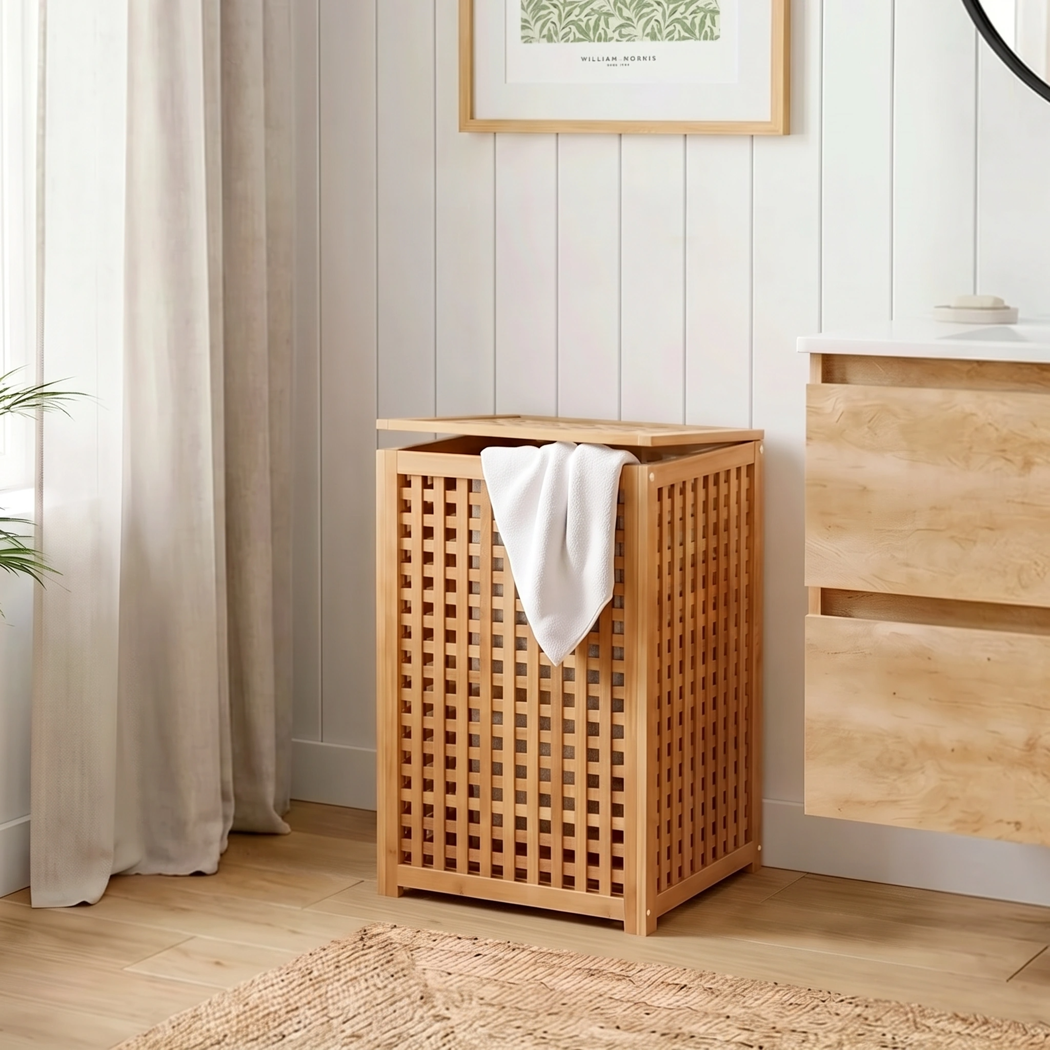Cesto de ropa sucia con tapa Bambú de bambú marrón 40 L - 2