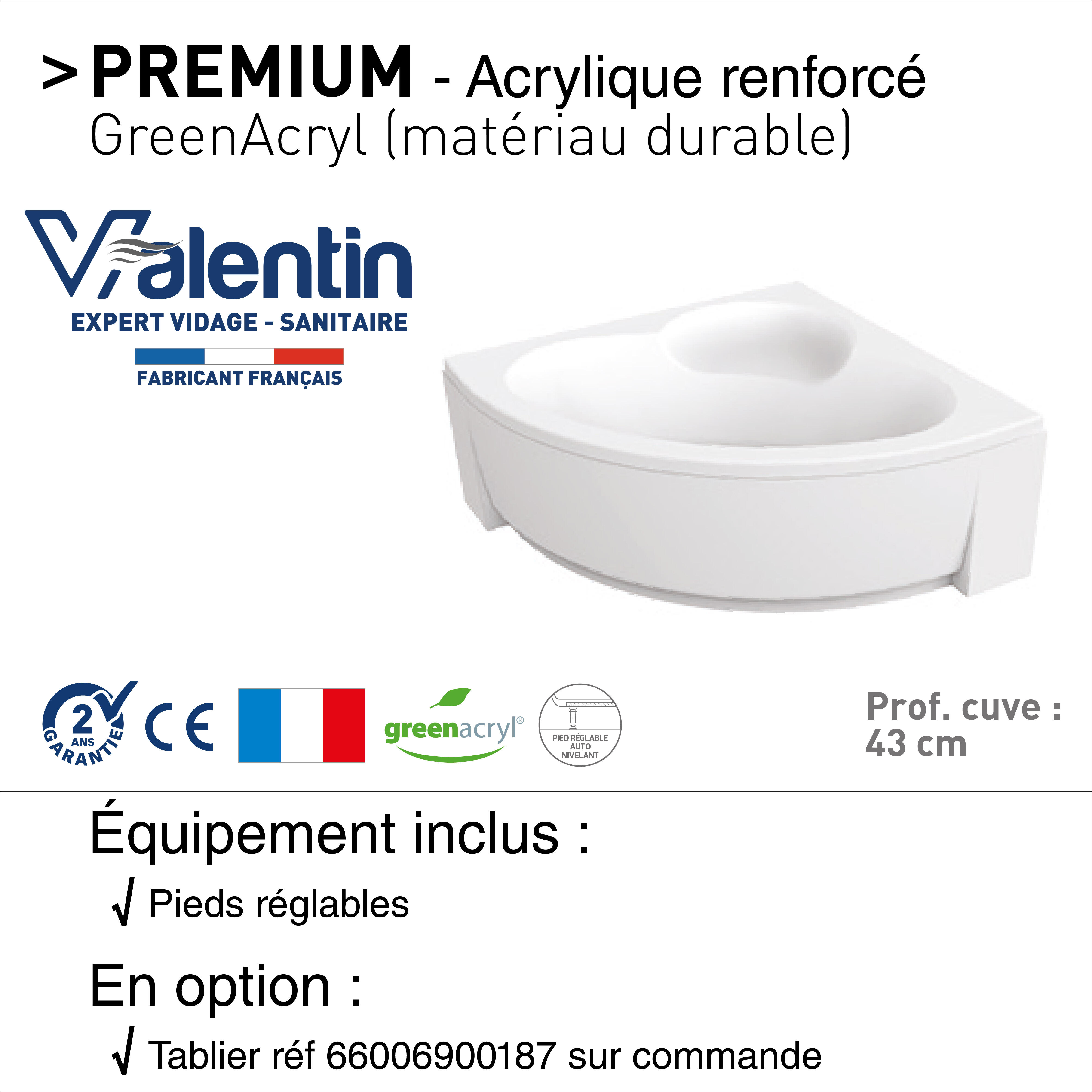 Baignoire d'angle blanche L.140 x l.140 cm Premium - VALENTIN - 8