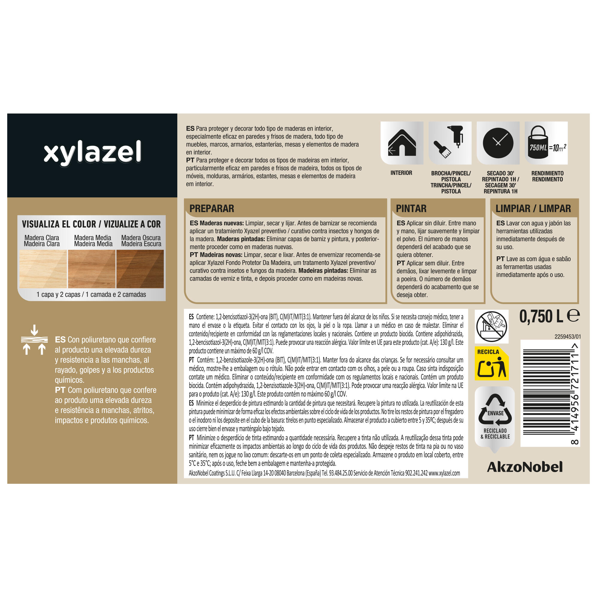 Barniz madera Xylazel Incoloro mate 0,75L - 6
