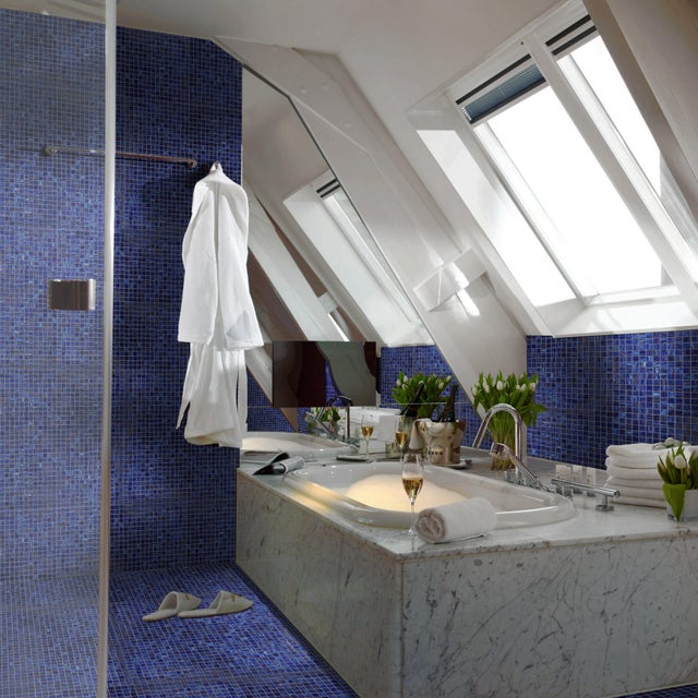 Piastrella Mosaico in vetro Oceano20 blu satinato L 30 x L 31.8cm x Sp. 4 mm, 10 pezzi