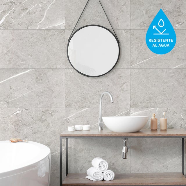 Revestimiento de pared decorativo efecto mármol de PVC serie Inspiro Vague gris de 75x45cm