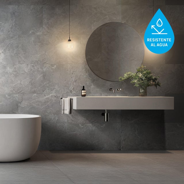 Revestimiento de pared decorativo efecto mármol de PVC serie Inspiro Gloss Mirage gris 75x45cm