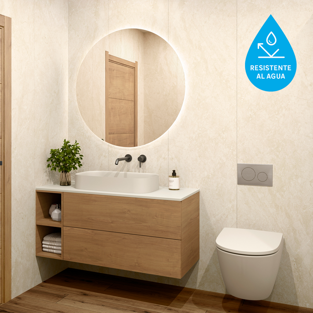 Revestimiento de pared decorativo efecto mármol vinílico SPC Mable beige de 80x40cm