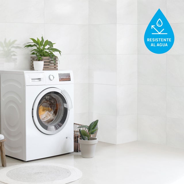 Revestimiento de pared decorativo efecto mármol de PVC serie Dumawall+ Gloss Evora blanco de 90x50cm