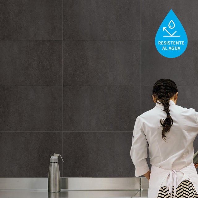 Revestimiento de pared decorativo efecto cemento de PVC serie Inspiro Dark negro 75x45cm