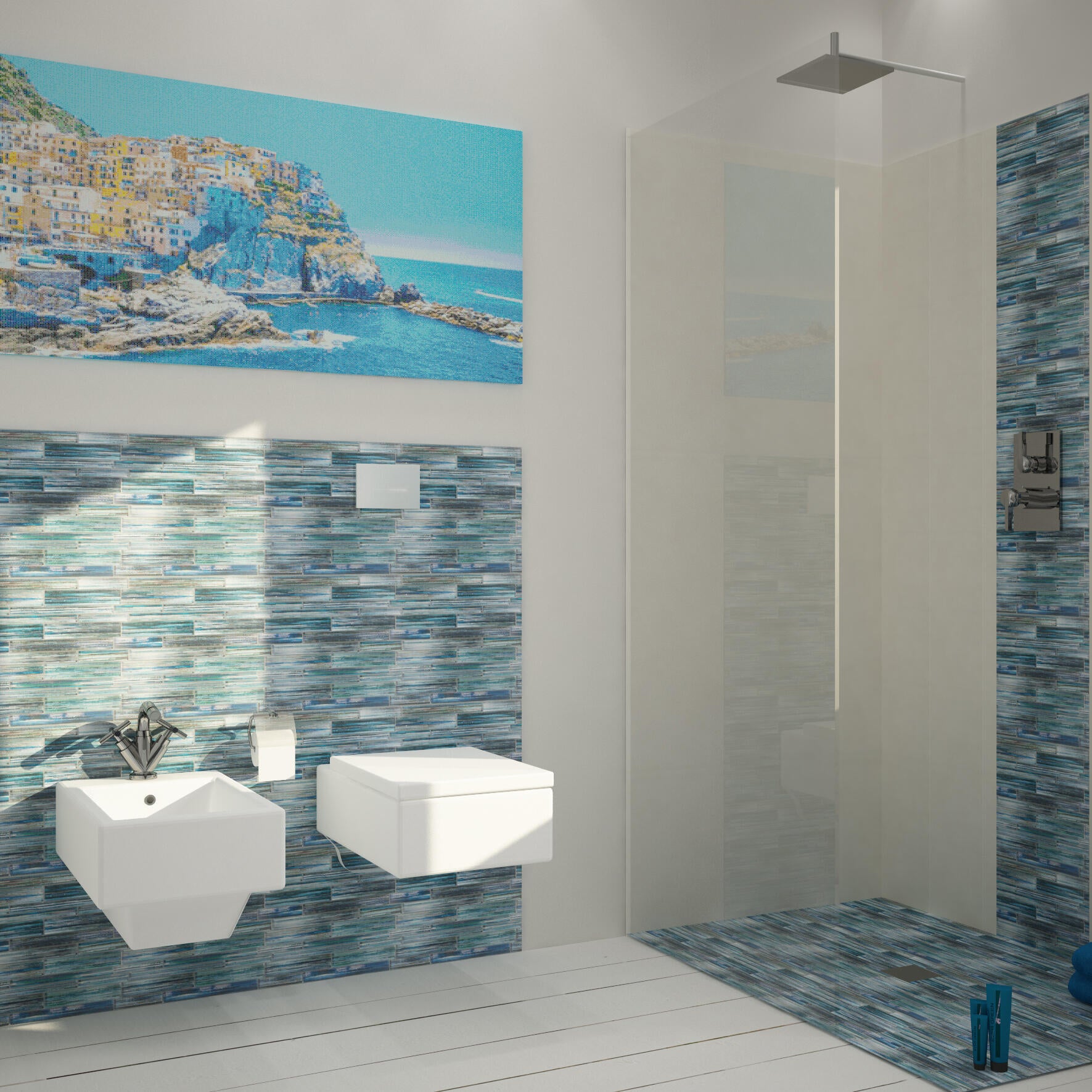 Mosaico in vetro Rainbow blu satinato L 30 x L 30cm x Sp. 8 mm - 2
