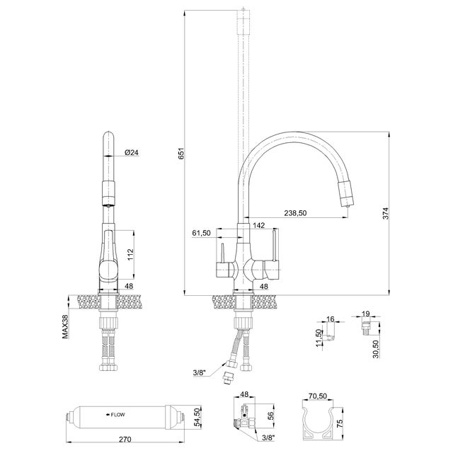 Bateria kuchenna Glamour z filtrem czarna/chrom