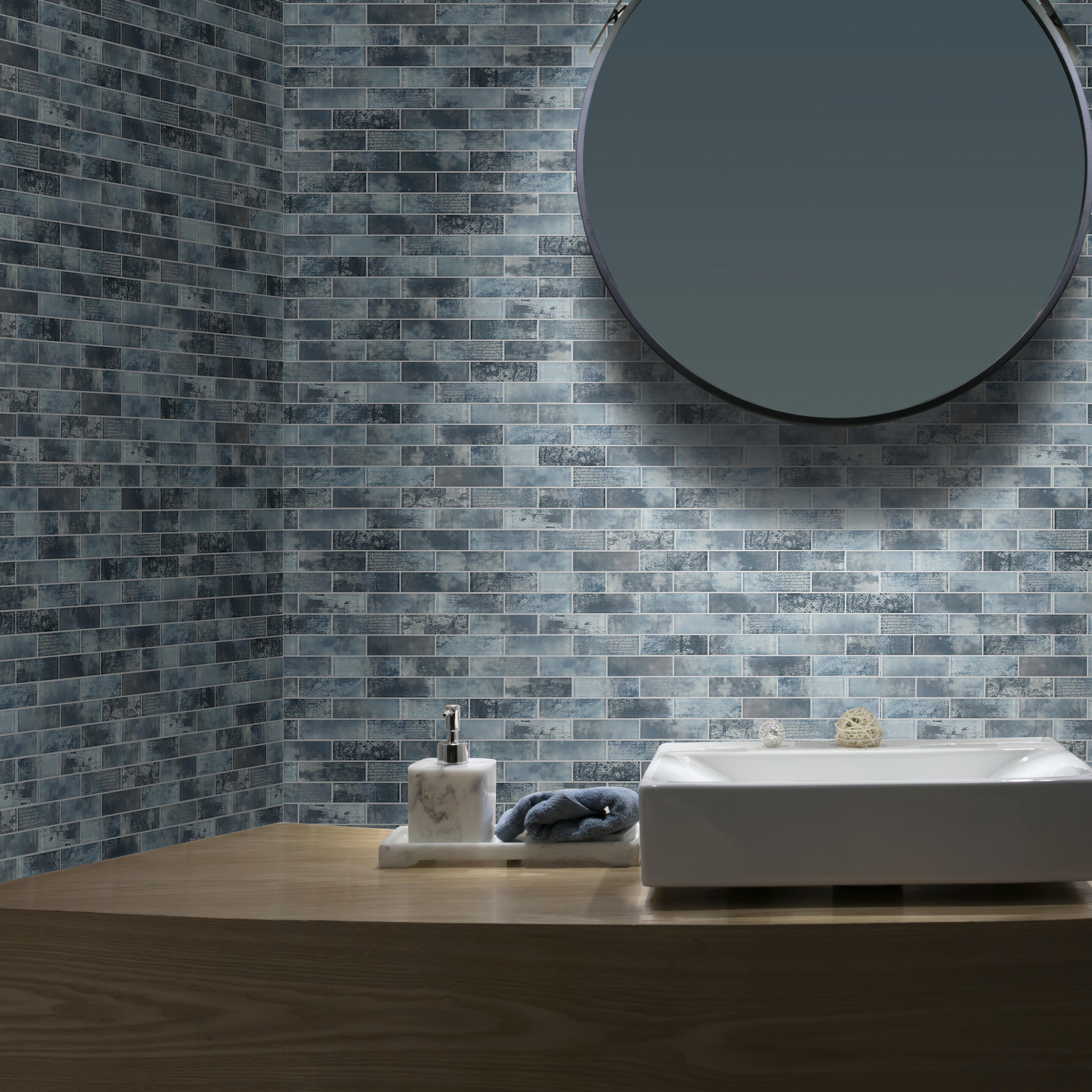 Mosaico in vetro Merletto Blujeans blu satinato L 30 x L 30 cm - 2