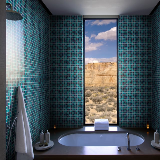 Mosaico in vetro Abyss20 blu satinato L 30 x L 31.8cm x Sp. 4 mm