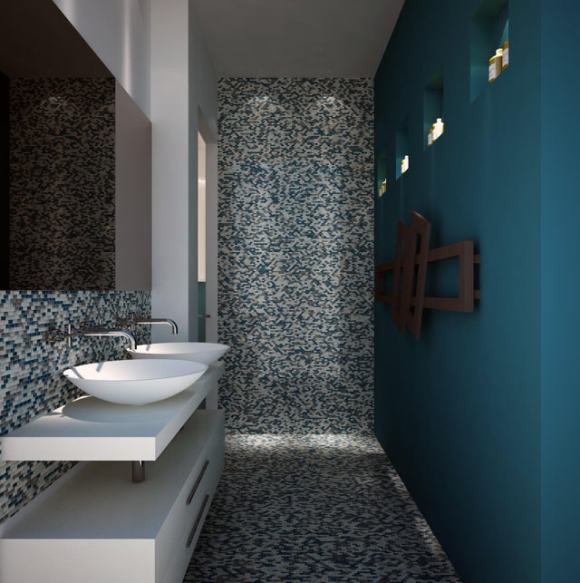 Piastrella Mosaico in vetro Onda Iceberg blu lucido L 30 x L 30cm x Sp. 8 mm