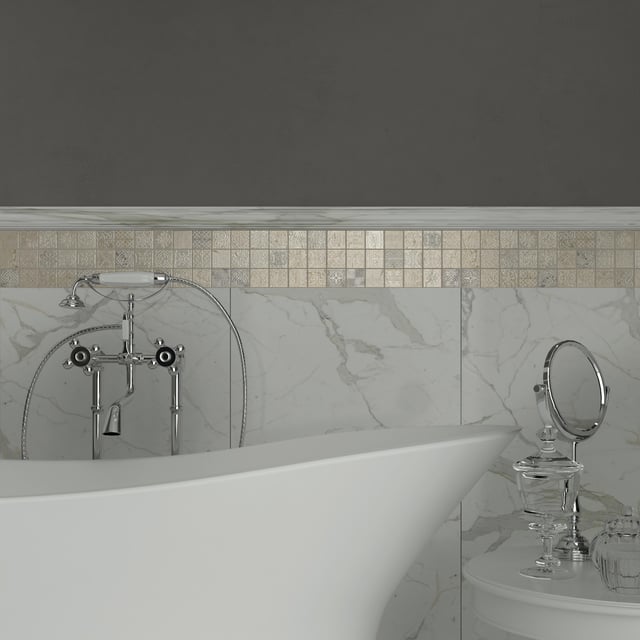 Mosaico in pietra Badges crema opaco L 30 x L 30cm x Sp. 10 mm