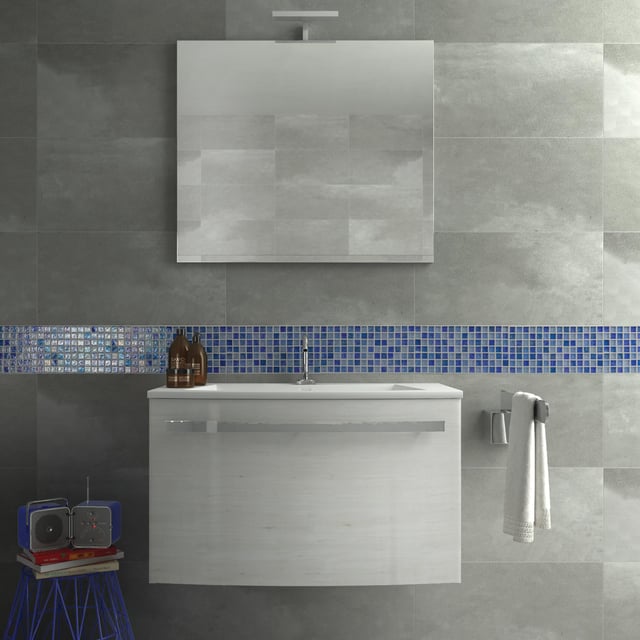 Mosaico in vetro Ice light sky azzurro lucido L 30 x L 30.5cm x Sp. 8 mm