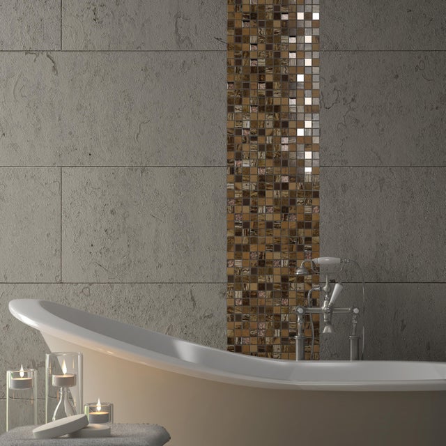 Piastrella Mosaico in pietra Kawii Persia marrone opaco L 30 x L 30cm x Sp. 8 mm