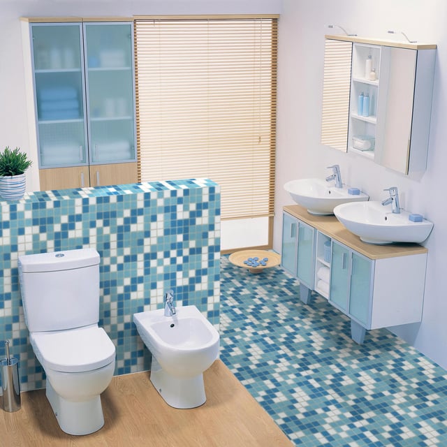 Mosaico in vetro Classic Mix Swim blu e bianco satinato L 32.7 x L 32.7cm x Sp. 4 mm, 20 pezzi