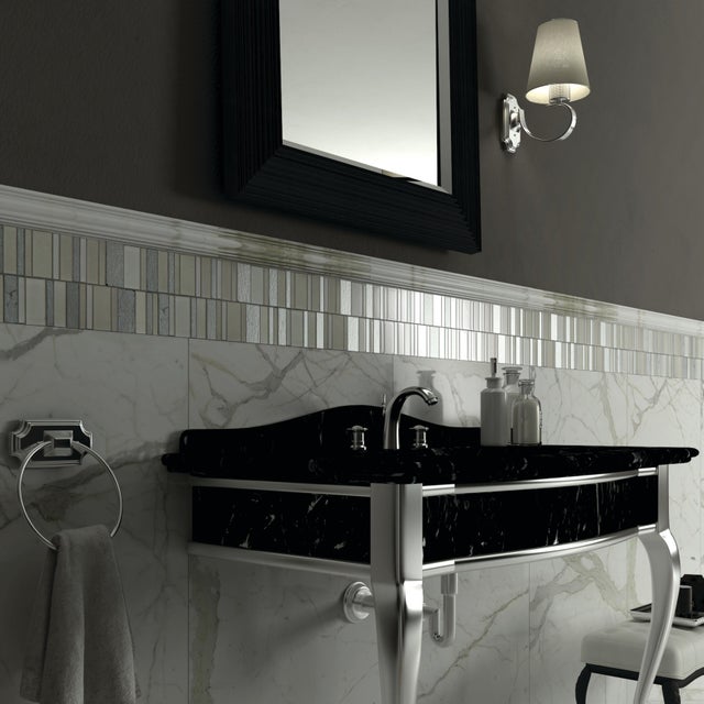 Mosaico in pietra Summer bianco e grigio chiaro lucido L 30 x L 30cm x Sp. 8 mm
