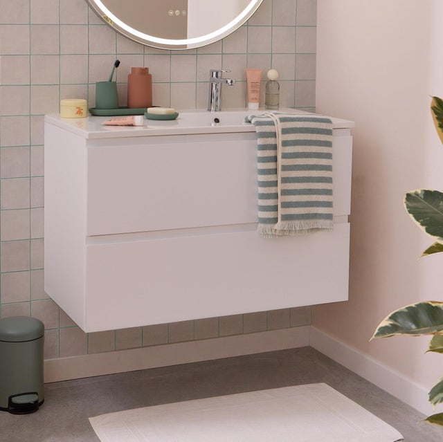 Mobile da bagno sospeso sotto lavabo L 80 x H 53 x P 45 cm bianco opaco, 2 cassetti SENSEA Essential